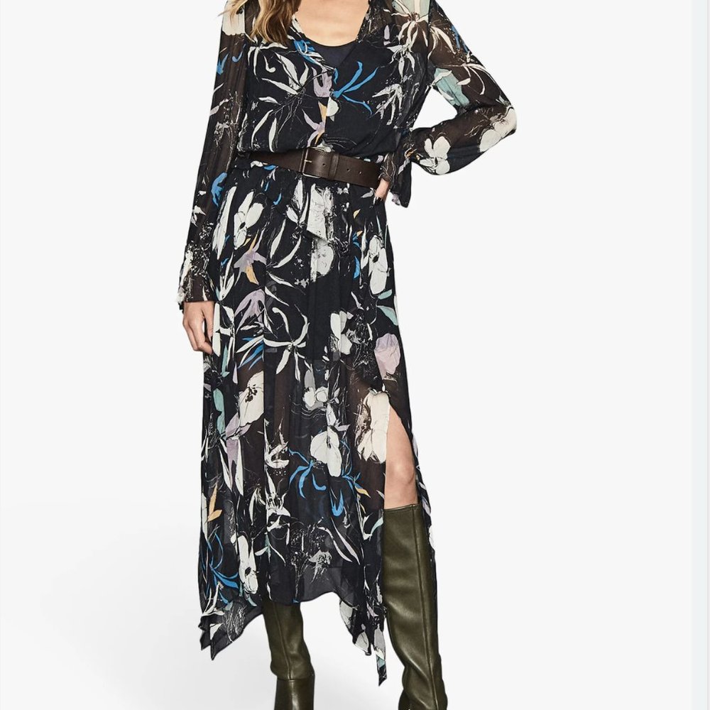 REISS LONDON NAVY FLORAL CARINA MAXI DRESS US, Size 2